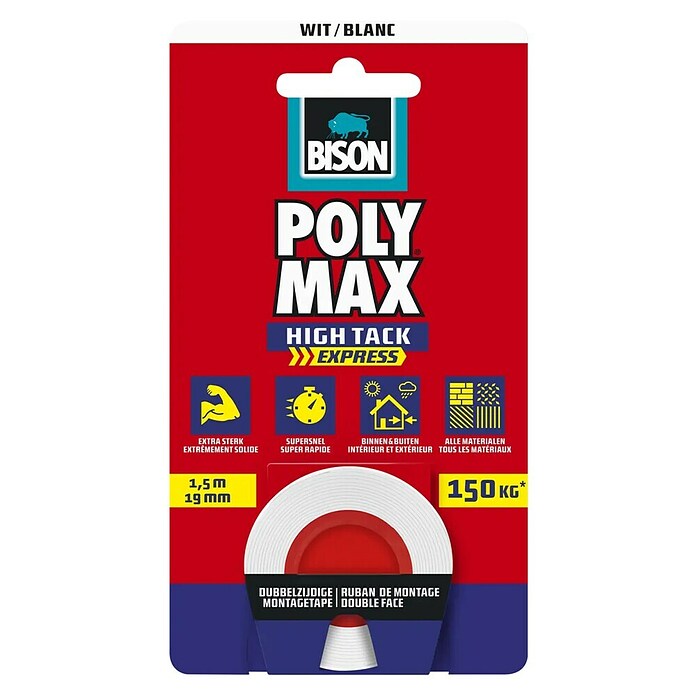 Bison Poly Max Montagetape High Tack Express Wit L X B 1 5 M X 19 Mm