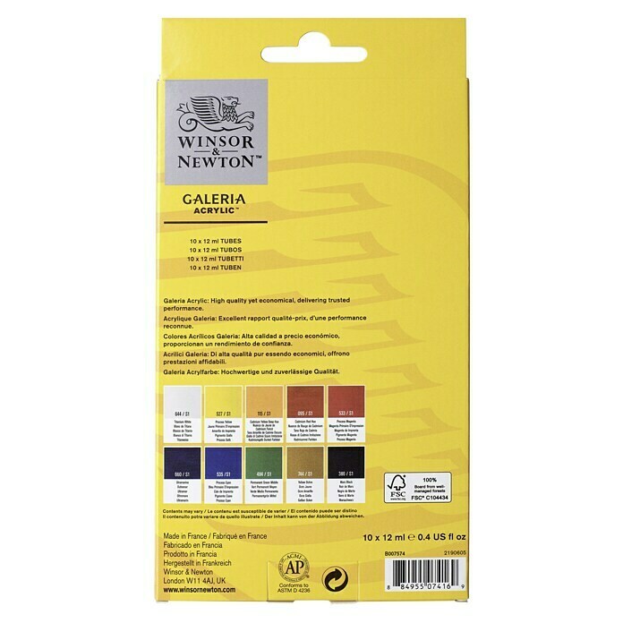 Winsor Newton Galeria Acrylfarben Set 10 Stk X 12 Ml Tube BAUHAUS