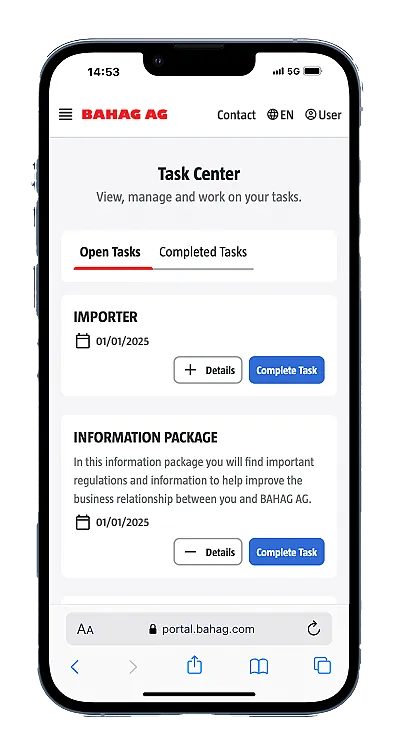 Overview of task center page in bahag portal.