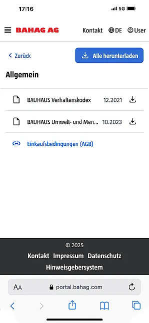 Übersicht über die Dokumentbibliotheksseite im Bahag-Portal.