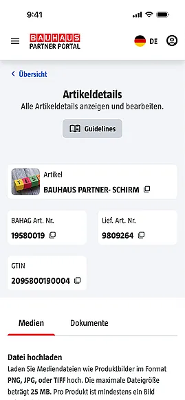 Übersicht über der Produkt -und Assetdaten