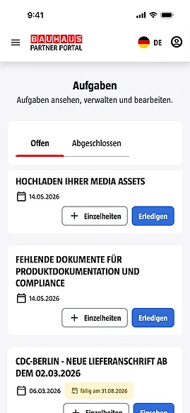 Übersicht über die Task-Center-Seite im Bahag-Portal.