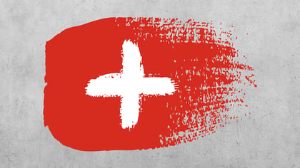 Bandera suiza de pincelada artística: cruz blanca sobre fondo rojo.