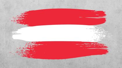 Bandera de Austria representada con tres pinceladas horizontales: roja arriba y abajo, y blanca en el medio.