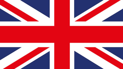 Britische Flagge: Das Bild zeigt die Nationalflagge des Vereinigten Königreichs mit roten, weißen und blauen Streifen.