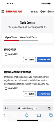 Overview of task center page in bahag portal.