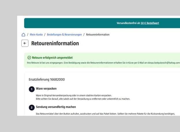 Schritt 3: Infos und Anweisungen zu meiner Retoure erhalten