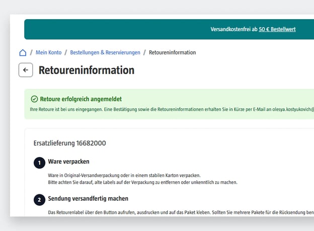 Schritt 3: Infos und Anweisungen zu meiner Retoure erhalten