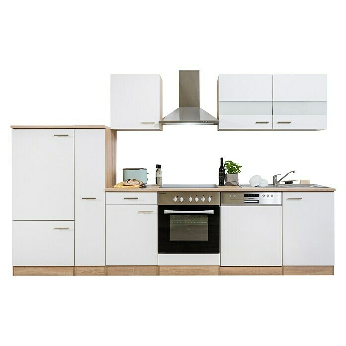 Respekta Küchenzeile KB310ESWC (Breite: 310 cm, Mit Elektrogeräten, Weiß)