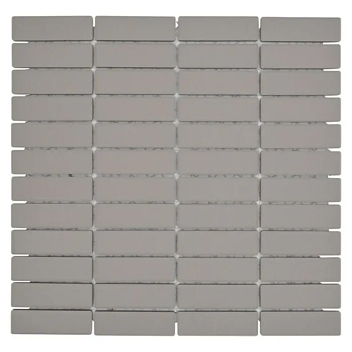 Mosaikfliese Stäbchen Uni CU ST 001 - 29,7 x 29 cm, Hellgrau, Matt - Graue rechteckige Fliesen mit Fugen im Schachbrettmuster, ideal für moderne Badezimmer und Küchen. Ästhetisch und strapazierfähig.