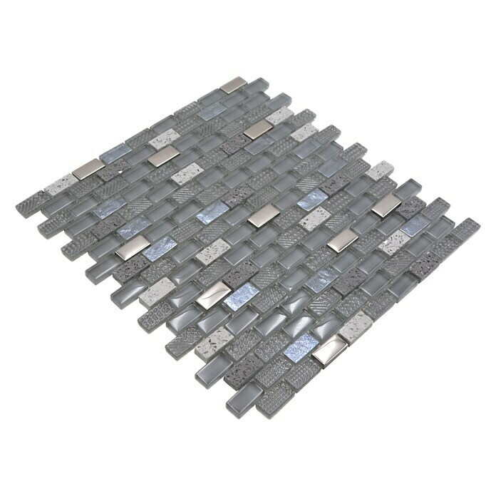 Mosaikfliese Brick Crystal Mix XCM B142 (30 x 28,5 cm, Grau, Glänzend)