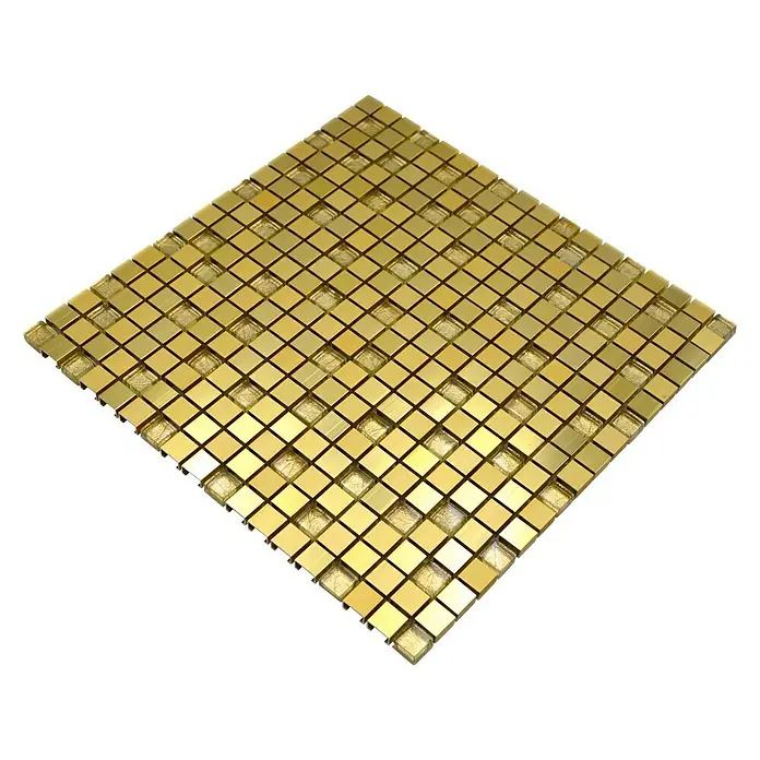 Mosaikfliese Quadrat ALF A307 - 30 x 30 cm, Gold, Matt - Quadratische Goldmosaikfliesen für einen luxuriösen Look. Ideal für Badezimmer, Küchen und andere Innenräume.