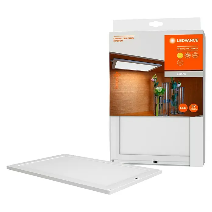 Ledvance LED-Unterbauleuchte Cabinet Sensor - 30 x 20 x 0,8 cm, 7,5 W, Warmweiß, Gesamtstückzahl: 1 Stk. - Das LEDVANCE Cabinet LED Panel (30x20cm) mit 450lm, 8W und 3000K für den Innenbereich, komplett mit 3 Jahren Garantie, wird hier dargestellt.