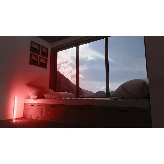 Müller-Licht Tint LED-Unterbauleuchte Talpa - 13 W, Weiß, RGBW, L x B x H: 55 x 5,2 x 3,5 cm - Gemütlicher Fensterplatz mit rotem Licht. Der Fokus liegt auf dem entspannenden Ambiente und der Aussicht.