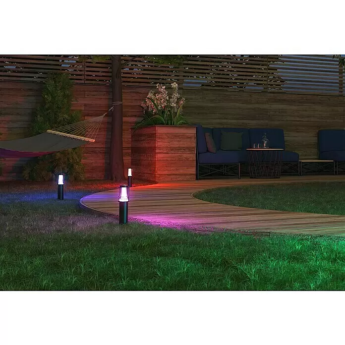Müller-Licht Tint Außensockelleuchte Petunia - 14 W, Farbe Gehäuse: Schwarz, RGBW, Mit Leuchtmittel - Stimmungsaufnahme