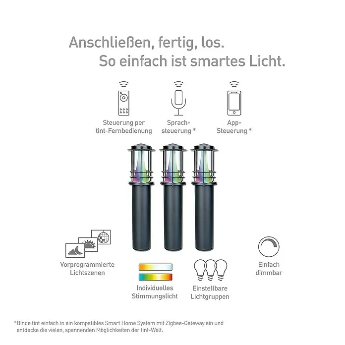 Müller-Licht Tint Außensockelleuchte Petunia - 14 W, Farbe Gehäuse: Schwarz, RGBW, Mit Leuchtmittel - Intelligente Gartenleuchten von Tint mit App-, Sprach- und Fernbedienungssteuerung, vorprogrammierte Lichtszenen und dimmbarer Funktion für individuelle Lichtstimmung.