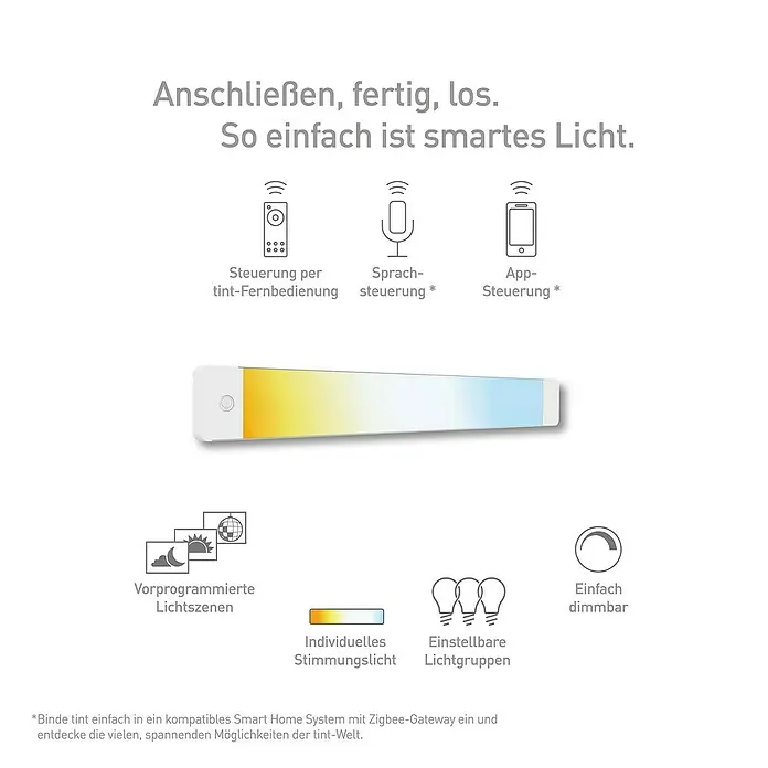 Müller-Licht Tint LED-Unterbauleuchte Alba - 14 W, Weiß, L x B x H: 50 x 6 x 1 cm, Einstellbare Farbtemperatur - Intelligente Lichtleiste mit verschiedenen Steuerungsmöglichkeiten und vorprogrammierten Lichtszenen für individuelle Beleuchtung.