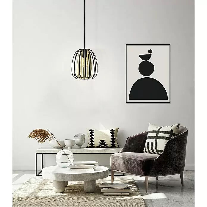 Eglo Encinitos Pendelleuchte rund ENCINITOS - 40 W, Ø x H: 25,5 x 110 cm, Schwarz/Gold, E27 - Stimmungsaufnahme
