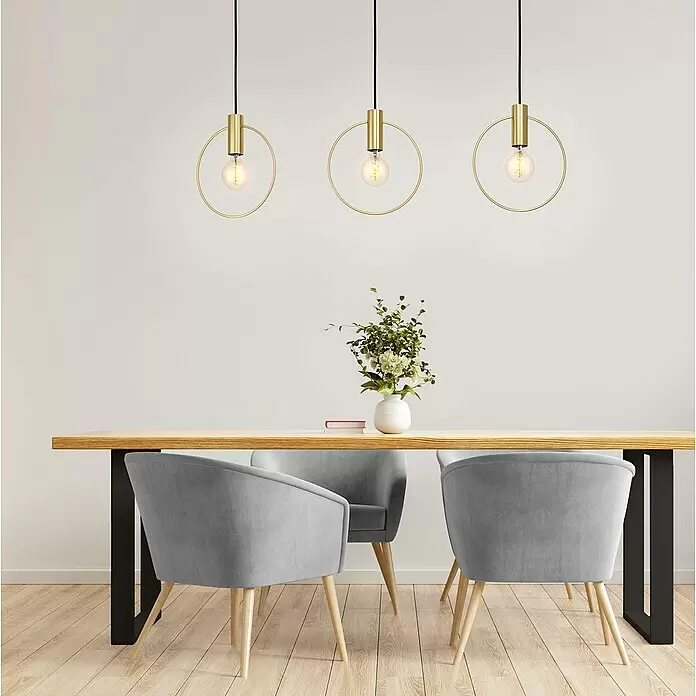 Eglo Pendelleuchte MANIZALES - 40 W, L x B x H: 101 x 50 x 110 cm, Messing-gebürstet, E27, Anzahl Leuchtmittel: 3 Stk. - Stimmungsaufnahme