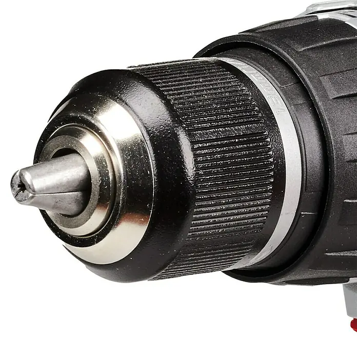 Einhell PXC 18V Taladro atornillador percutor de batería TP-CD 18/60 Li- i BL - 18 V, Sin batería, 60 Nm - Primer plano de un taladro inalámbrico, destacando la precisión y el diseño robusto de la herramienta eléctrica.