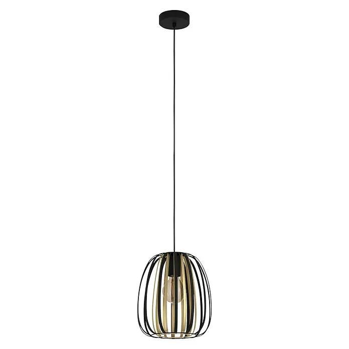 Eglo Encinitos Pendelleuchte rund ENCINITOS - 40 W, Ø x H: 25,5 x 110 cm, Schwarz/Gold, E27 - Elegante Pendelleuchte in Schwarz und Gold. Das moderne Design mit den filigranen Details macht diese Lampe zu einem Blickfang in jedem Raum.