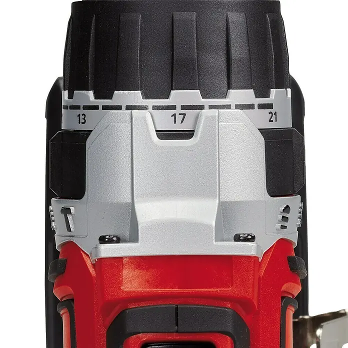 Einhell PXC 18V Taladro atornillador percutor de batería TP-CD 18/60 Li- i BL - 18 V, Sin batería, 60 Nm - Primer plano de un taladro inalámbrico que muestra el ajuste de par con los números 13, 17 y 21.