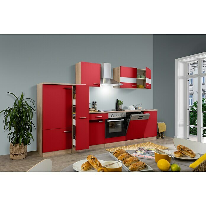 Respekta Küchenzeile KB310ESRC (Breite: 310 cm, Mit Elektrogeräten, Rot)