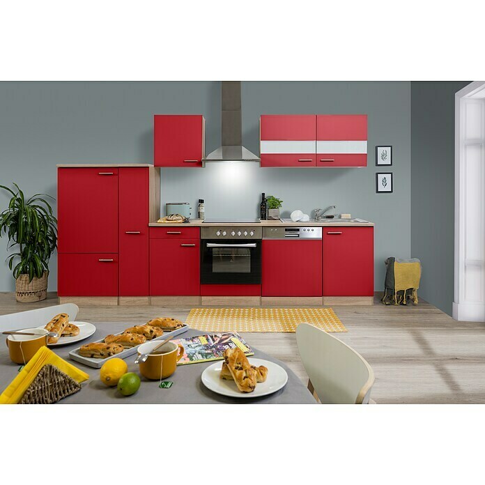 Respekta Küchenzeile KB310ESRC (Breite: 310 cm, Mit Elektrogeräten, Rot)
