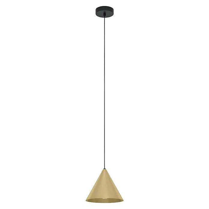 Eglo Pendelleuchte rund NARICES - 40 W, Ø x H: 220 mm x 110 cm, Schwarz, E27 - Die Hängeleuchte mit schwarzer Aufhängung und goldfarbenem Lampenschirm ist ein elegantes Beleuchtungselement für jeden Raum.