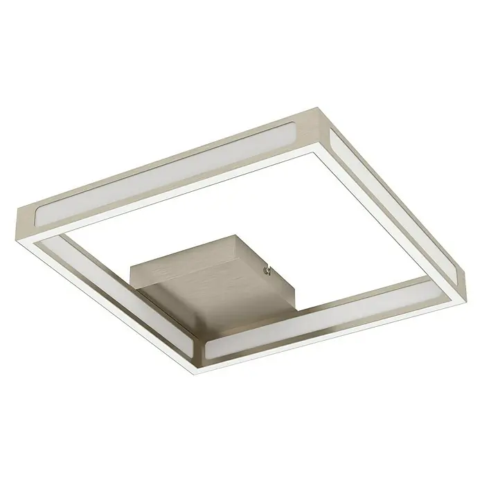 Eglo LED-Deckenleuchte ALTAFLOR - 11,2 W, L x B x H: 31,5 x 31,5 x 70 cm, Nickel-matt, Warmweiß - Nahaufnahme einer quadratischen LED-Deckenleuchte mit gebürstetem Nickel-Finish und modernem Design für stilvolle Innenräume.