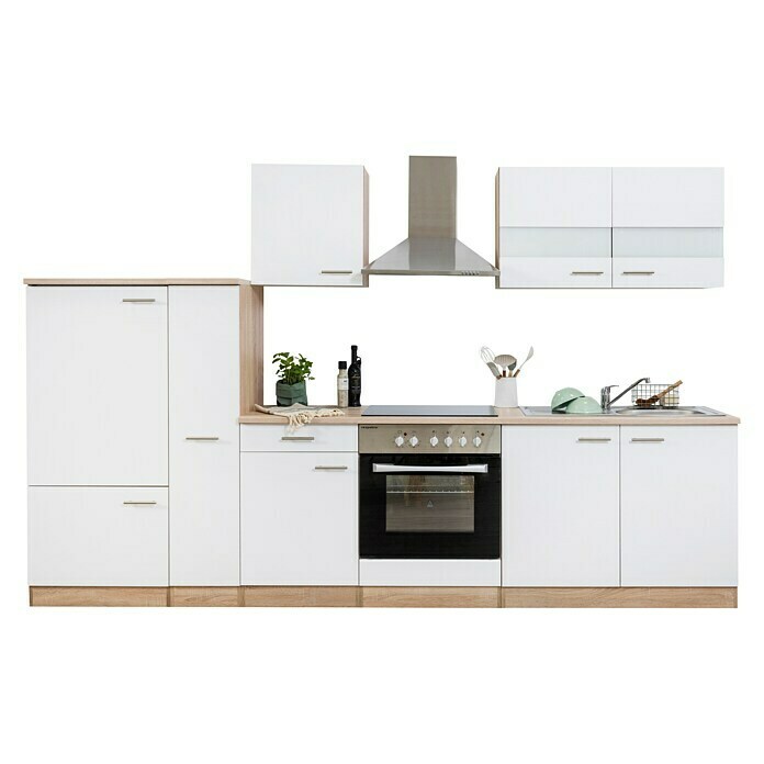 Respekta Composición de cocina (Ancho: 300 cm, Con dispositivos eléctricos, Blanco)