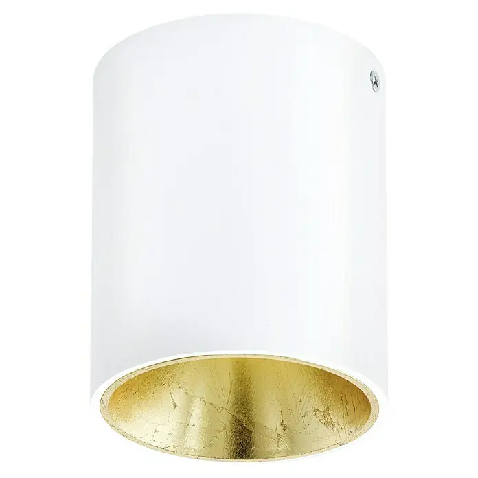 Eglo LED-Deckenleuchte rund POLASSO - 3,3 W, Ø x H: 100 mm x 120 cm, Weiß/Gold, Warmweiß - Nahaufnahme einer weißen Deckenleuchte mit goldener Innenseite, die einen eleganten und modernen Look für die Innenbeleuchtung bietet.