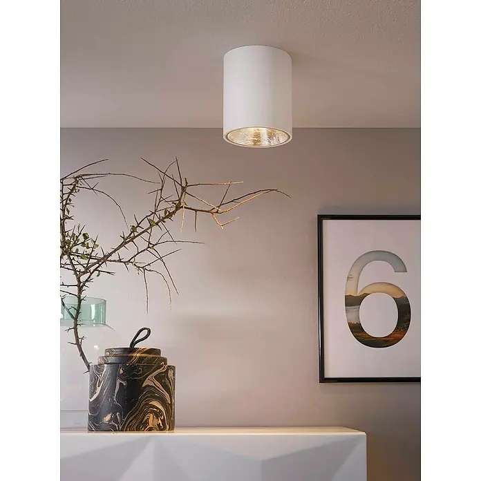 Eglo LED-Deckenleuchte rund POLASSO - 3,3 W, Ø x H: 100 mm x 120 cm, Weiß/Silber, Warmweiß - Deckenleuchte aus weißem Zylinder mit einzigartigem Design. Perfekte Beleuchtungslösung für moderne Wohnräume. Stilvoll und elegant.