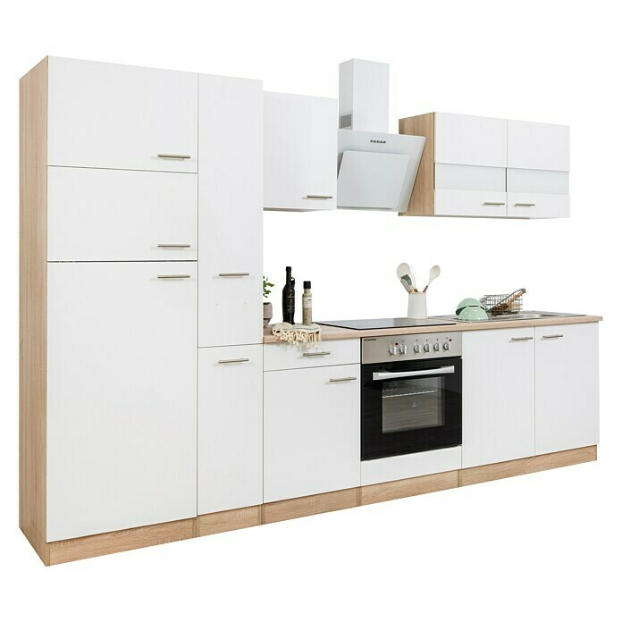 Respekta Composición de cocina (Ancho: 300 cm, Con dispositivos eléctricos, Blanco)