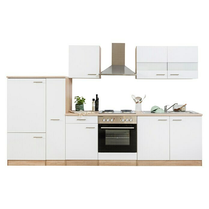 Respekta Küchenzeile KB300ESW (Breite: 300 cm, Mit Elektrogeräten, Weiß)