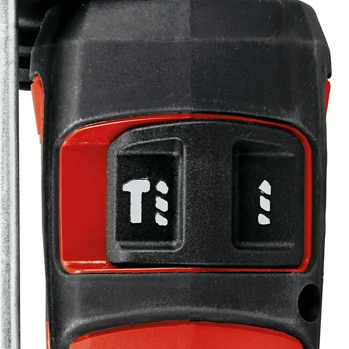 Einhell Power X-Change 18V Akku-Bohrhammer TC-ID 18 Li - Solo - 18 V, Ohne Akku, Schnellspannbohrfutter - Detailaufnahme einer Einhell Stichsäge mit Bedienelementen. Einstellung für Pendelhub und Sägeblattwechsel im Fokus.