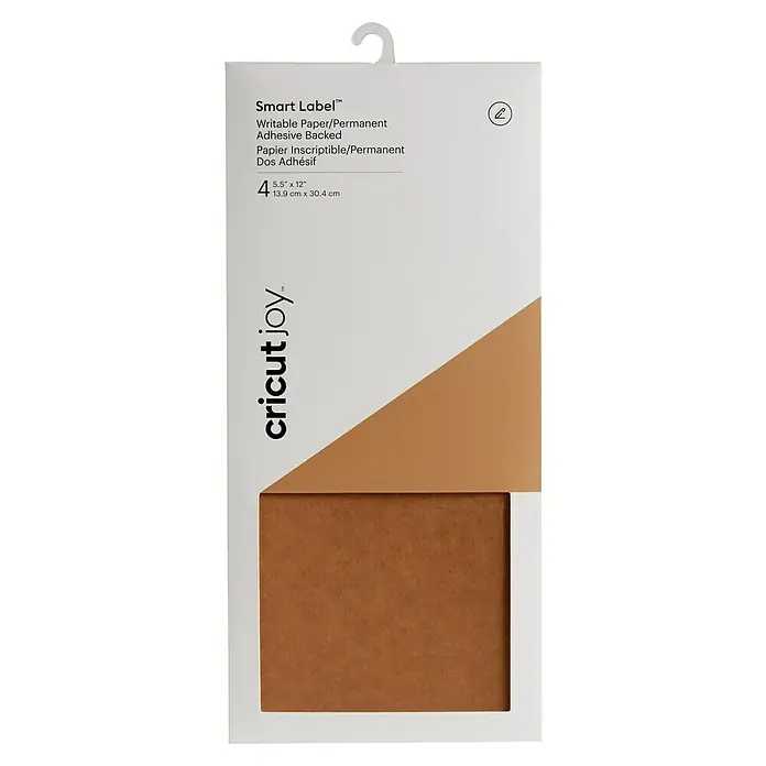 Cricut Joy Aufkleber Smart Label - 4 Stk., Kraftpapier-Braun, 30,4 x 13,9 cm - Ein Paket Cricut Joy Smart Label beschreibbares Papier, permanentes, kleberbeschichtetes Papier, 4 Stück, 13,9 x 30,4 cm.