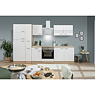 Respekta Küchenzeile KB300ESWCGKE (Breite: 300 cm, Weiß, Mit Elektrogeräten, Volumen Backofen: 55 l)