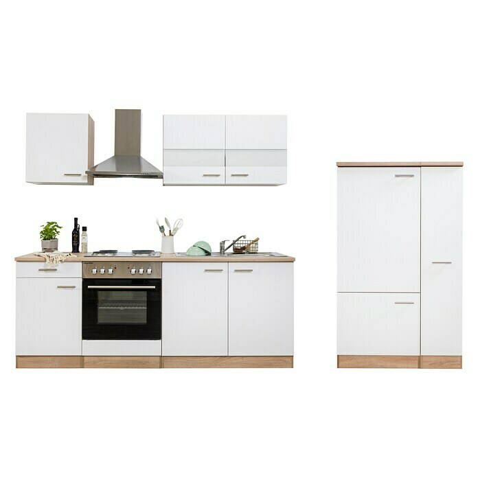 Respekta Küchenzeile KB300ESW (Breite: 300 cm, Mit Elektrogeräten, Weiß)