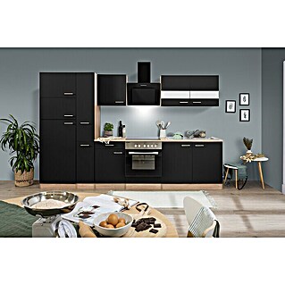 Respekta Küchenzeile Merle Typ 2 (Breite: 300 cm, Schwarz, Mit Elektrogeräten, Volumen Backofen: 55 l)