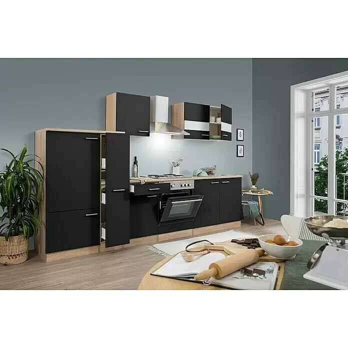 Respekta Küchenzeile Merle - Breite: 300 cm, Schwarz, Mit Elektrogeräten, Volumen Backofen: 60 l - Stimmungsaufnahme