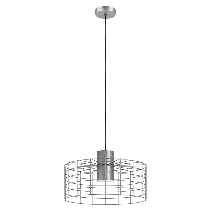 Eglo Pendelleuchte rund MILLIGAN - 40 W, Ø x H: 480 mm x 110 cm, Weiß-verzinkt, E27 - Hängeleuchte mit einem zylindrischen Käfig und einer silbernen Aufhängung, die ein elegantes und modernes Design bietet.