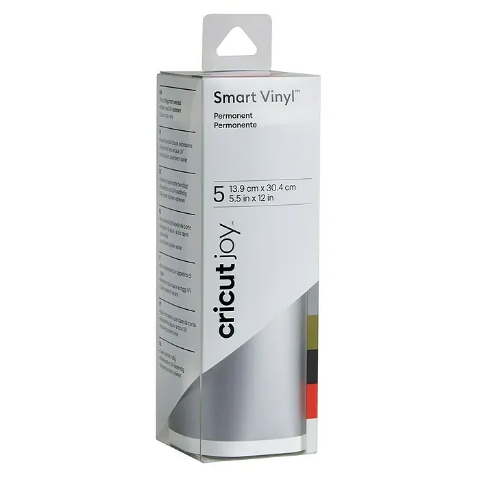 Cricut Joy Vinylfolie Smart Vinyl Permanent5 Stk., Silber/Gold/Schwarz/Rot/Weiß, 30,4 x 13,9 cm, Dauerhaft klebend - Eine Packung Cricut Joy Smart Vinyl Permanent, ideal für dauerhafte Projekte mit einer Größe von 13,9 cm x 30,4 cm.