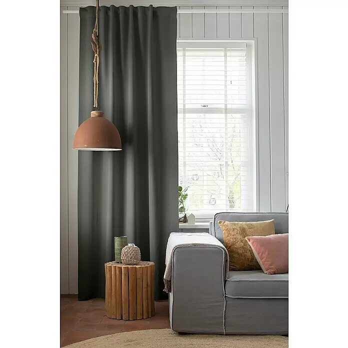 Elbersdrucke Verdunkelungsvorhang Midnight - 140 x 300 cm, 100 % Polyester, Grau - Stimmungsaufnahme