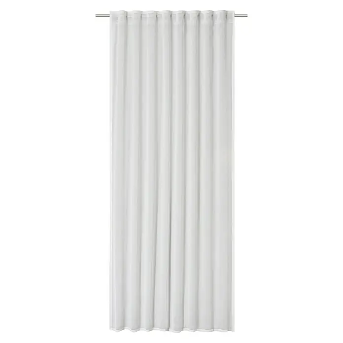 Elbersdrucke Schlaufenschal Air - Offwhite, B x H: 140 x 255 cm, 100% Polyester - Ein weißer Flächenvorhang mit einer leichten Struktur, der an einer Stange aufgehängt ist und sanftes Licht durchlässt.