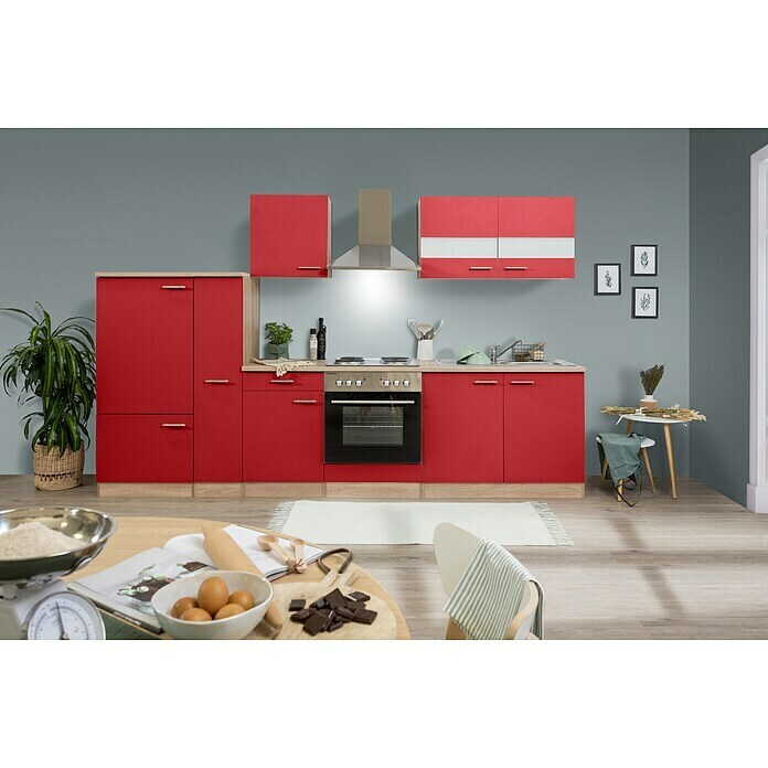 Respekta Küchenzeile KB300ESR (Breite: 300 cm, Mit Elektrogeräten, Rot)