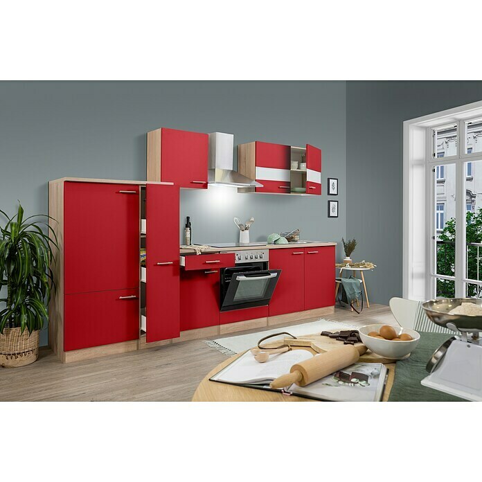 Respekta Küchenzeile KB300ESRC (Breite: 300 cm, Mit Elektrogeräten, Rot)