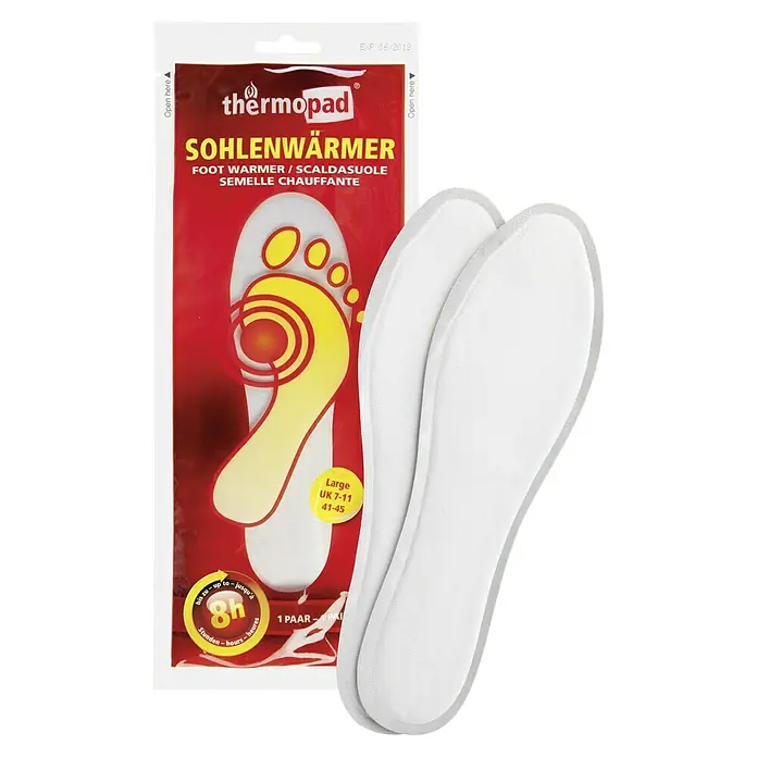 Sohlenwärmer - Schuhgröße 40-42 - Abbildung eines Thermopad Sohlenwärmers, ein Fußwärmer in der Größe Large (UK 7-11, 41-45), der bis zu 8 Stunden Wärme spendet.