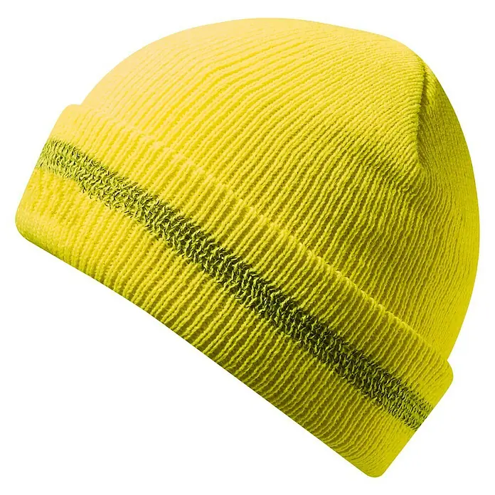 Scheibler Mütze Thinuslate - Neongelb, Reflektor - Gelbe Strickmütze mit geripptem Umschlag für Wärme und Komfort bei kaltem Wetter, ideal für Outdoor-Aktivitäten.