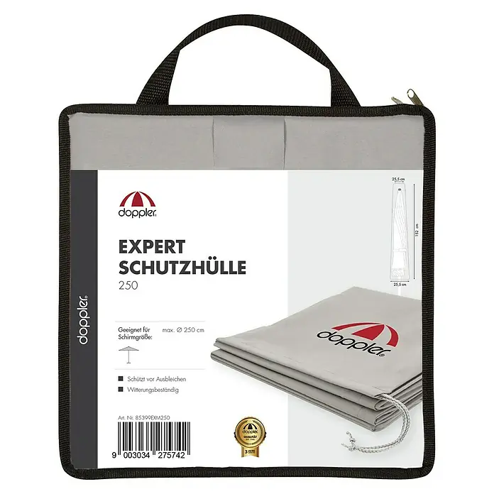 Doppler Expert Schirm-Schutzhülle - Passend für: Schirme bis Ø 250 cm - Bild einer "Doppler Expert"-Schutzhülle 250 für Sonnenschirme, ideal zum Schutz vor Witterungseinflüssen und Ausbleichen.